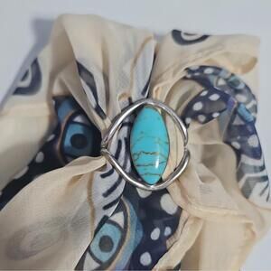 Vtg Athra Trading Inc Bolo or Scarf Holder Silver Over Brass Turquoise Southwest